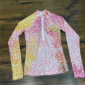 J Crew Rash Guard Long Sleeve Swim Top Pink Leopard Women’s XS EUC